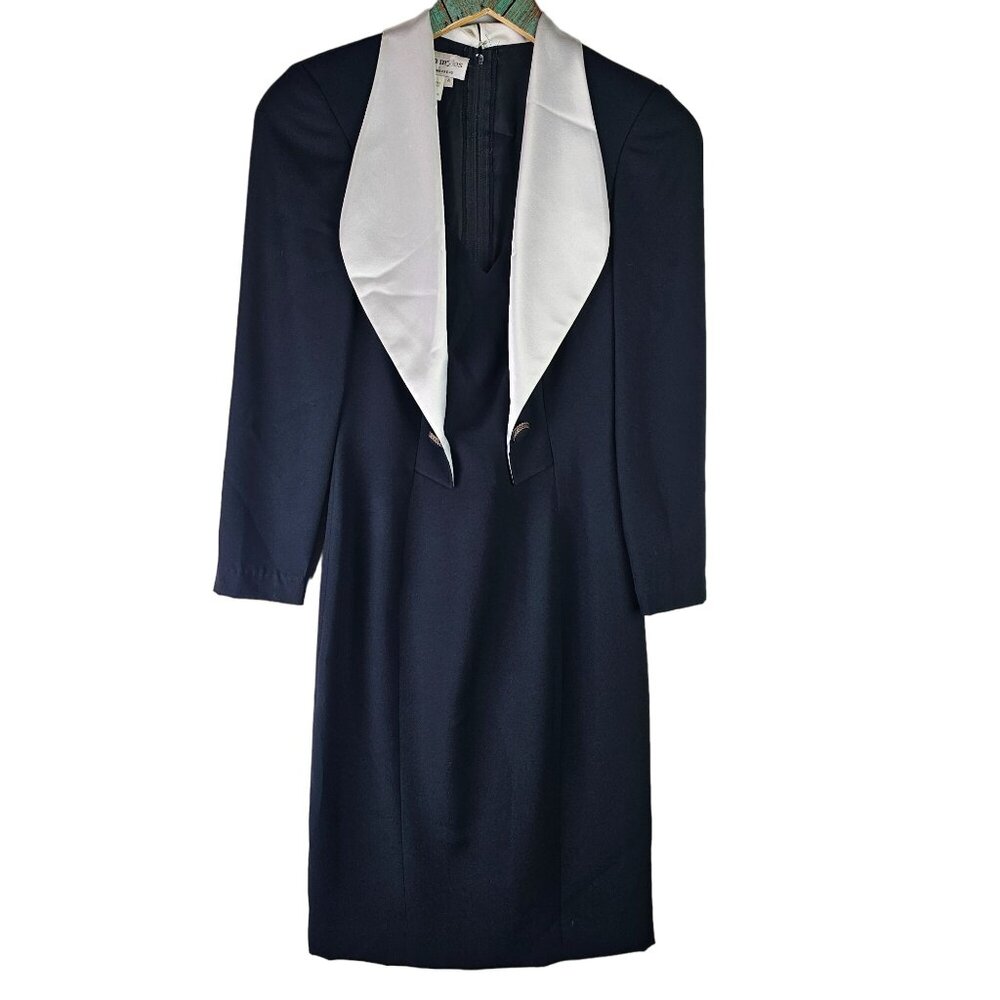 Vintage 80s Morton Myles for the Warrens Cocktail Tuxedo Sheath Style Dress, 4